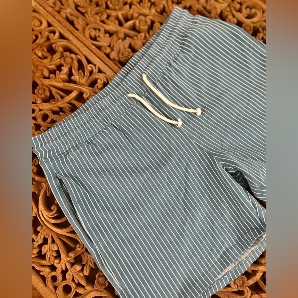 FIROTTI New! Men’s Shorts Sweatknit Athletic Sporty Lt Blue Cream Pinstripe S-M - Picture 5 of 11